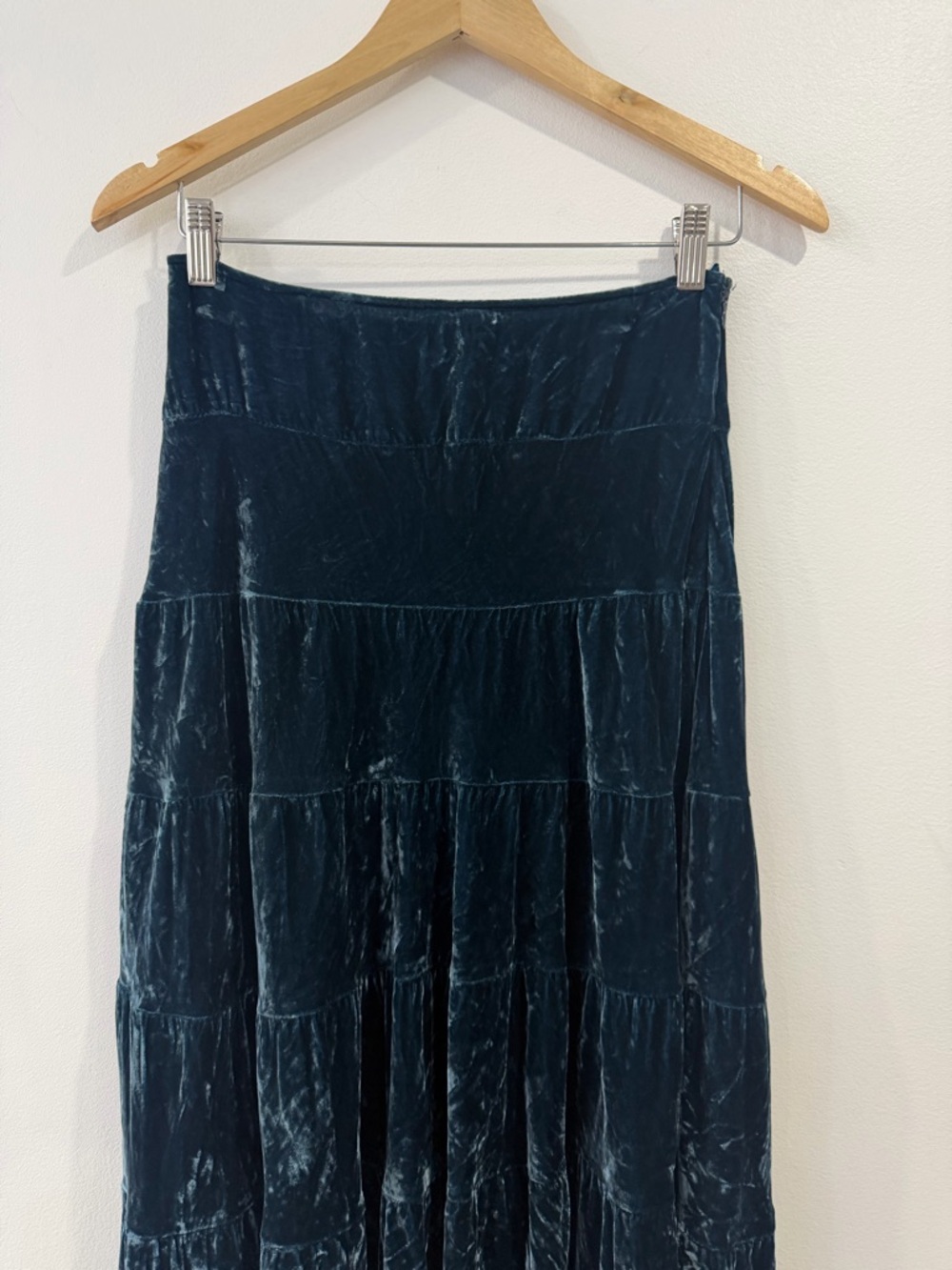 Crushed Velvet Blue Tiered Maxi Skirt 2 Whimsical Fairy Whimsigoth - Picture 2 of 7